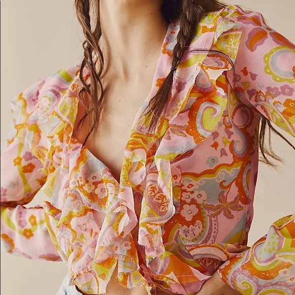 SOLD!!! Free People Nina Printed Top - Picture 3 of 4